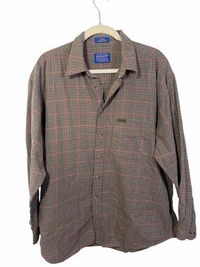 Pendleton Men's Button-Up Plaid Shirt - Brown & Red 100% Cotton